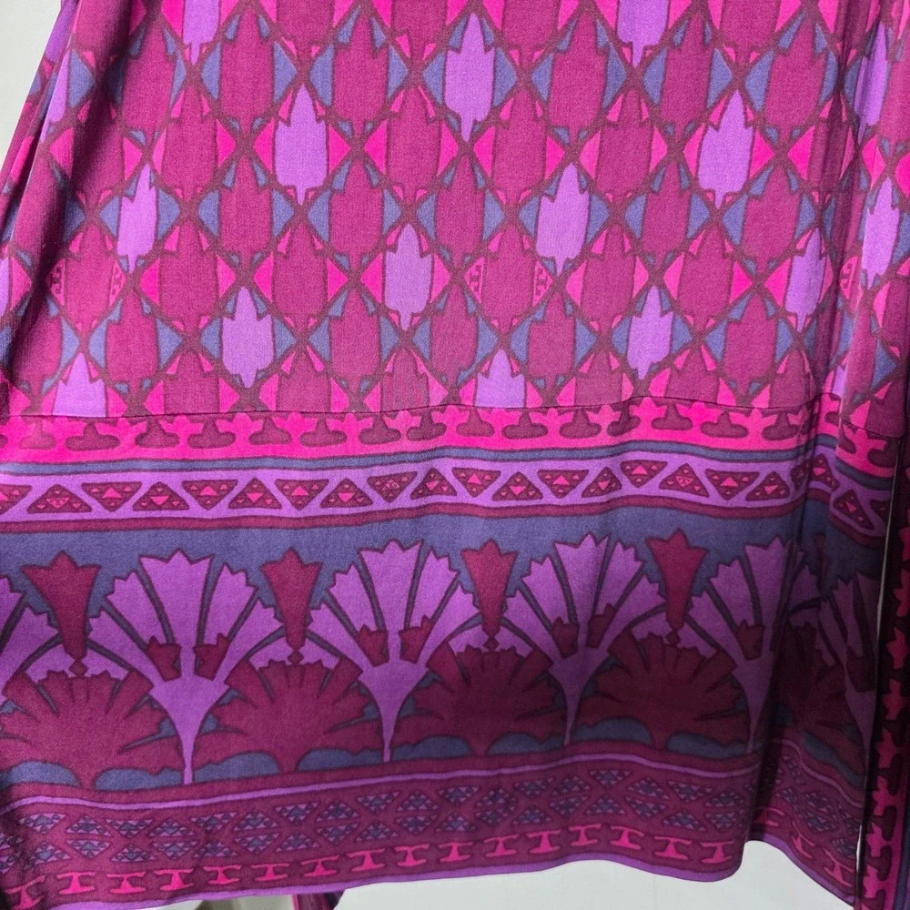 Tory Burch Audra‎ Silk Geometric Print Wrap Dress Purple Pink Long Sleeve Medium